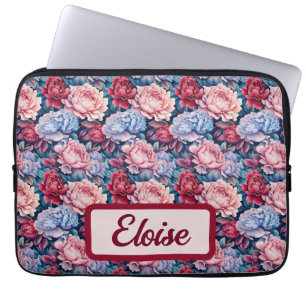 Blue and Pink Flowers Personalised Laptop Sleeve