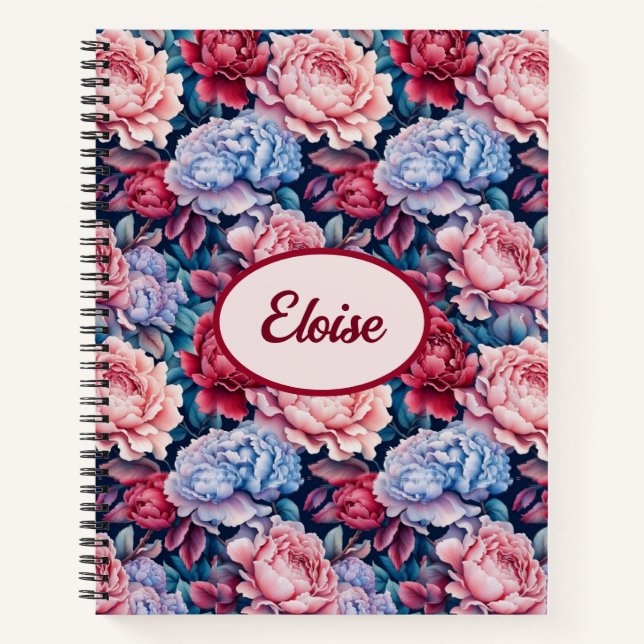 Blue and Pink Flowers Personalised Notebook (Front)