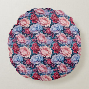 Blue and Pink Flowers Round Cushion