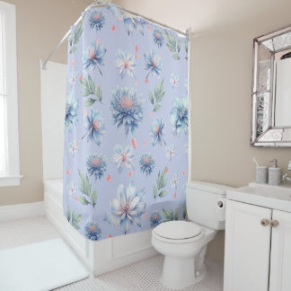 Blue and Pink Flowers Shower Curtain