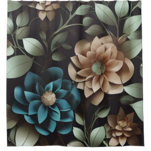 Blue and Pink Flowers Shower Curtain