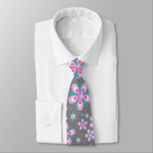 Blue And Pink Flowers White Sparks Tie