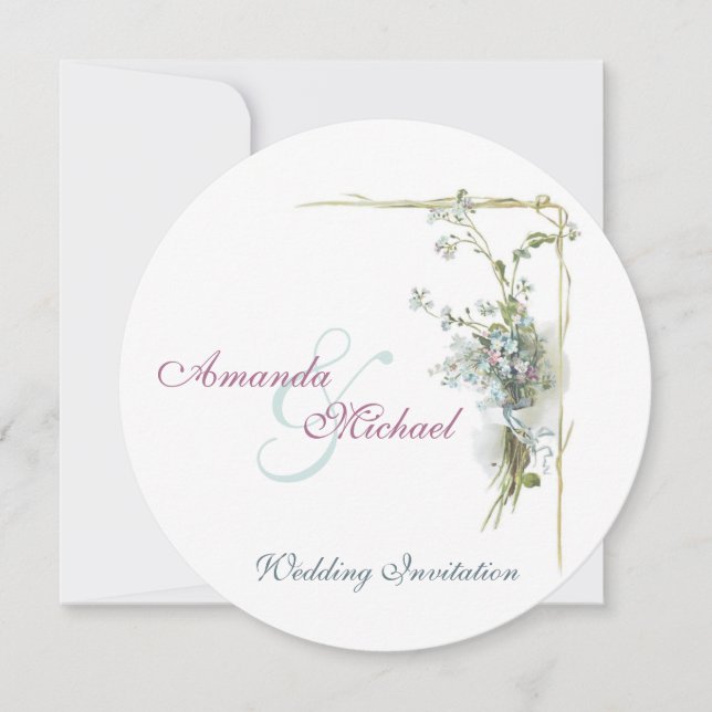 Blue and pink forget-me-nots wedding invitation (Front)