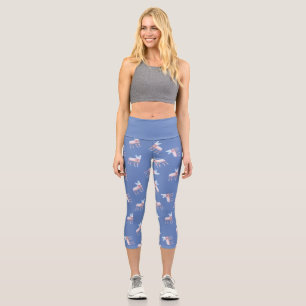 Blue and Pink French Bulldog Silhouette Capri Leggings