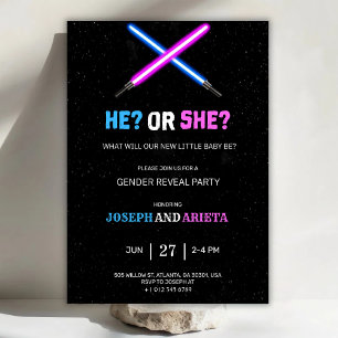 blue and pink gender reveal party invitation