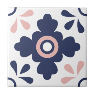 Blue and Pink Geometric Flower Tile