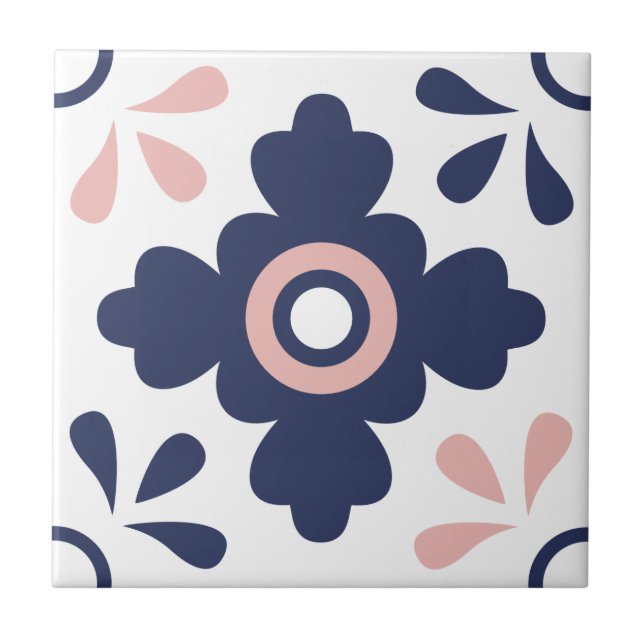 Blue and Pink Geometric Flower Tile (Front)