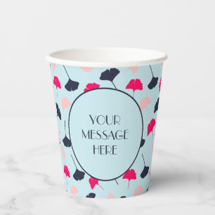 Blue and Pink Ginkgo Leaves Custom Message Paper Cups