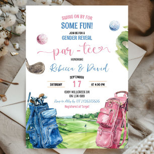 Blue and Pink Golf Theme Gender Reveal Par Tee Invitation