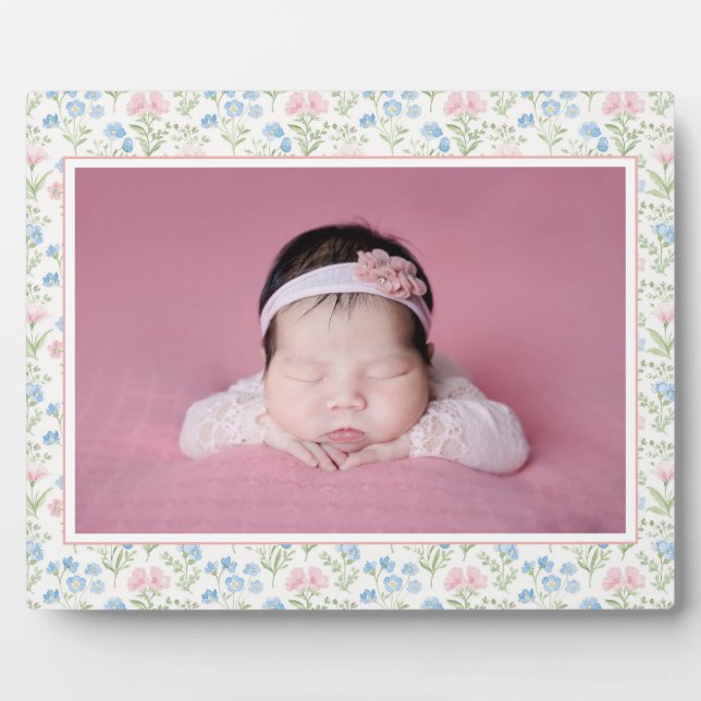 Blue and Pink Grandmillennial Flower Baby  Plaque (Front)