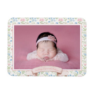 Blue and Pink Grandmillennial Flower Photo Baby  Magnet