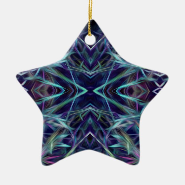 Blue and Pink Graphic Abstract Ceramic Tree Decoration (Front)