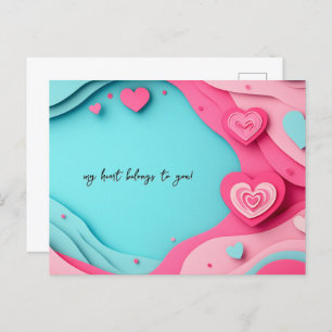 Blue and Pink Hearts Papercut Valentine's Day Postcard