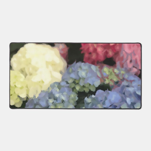 Blue and Pink Hydrangea Digital Flower Painting Desk Mat (Front)