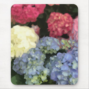 Blue and Pink Hydrangea Digital Flower Painting Mouse Pad