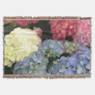 Blue and Pink Hydrangea Digital Flower Painting Throw Blanket
