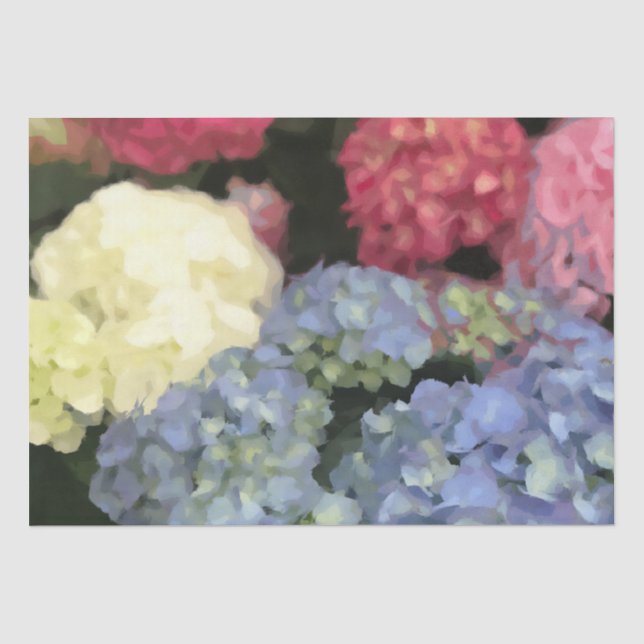 Blue and Pink Hydrangea Digital Flower Painting Tissue Paper (Front)