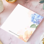 Blue and Pink Hydrangea Floral Personalised Name Notepad<br><div class="desc">Add a touch of classic beauty to your notes with this elegant, personalised notepad. The design features a stunning cluster of blue and pink hydrangea blooms, creating a sophisticated sidebar along the right. The soft, muted background complements the floral motif. Customise this notepad with your own text. Perfect for everyday...</div>