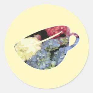 Blue and Pink Hydrangea Flower teacup Painting Classic Round Sticker