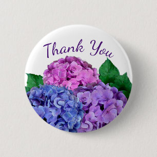 Blue and Pink Hydrangea Flowers Personalised   6 Cm Round Badge