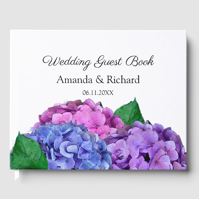 Blue and Pink Hydrangea Flowers Wedding  Guest Book (Front)