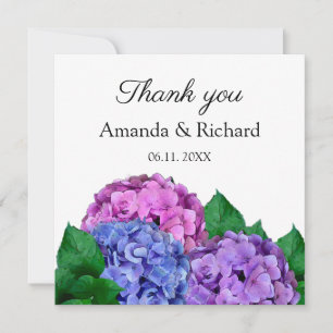 Blue and Pink Hydrangea Flowers Wedding Thank You