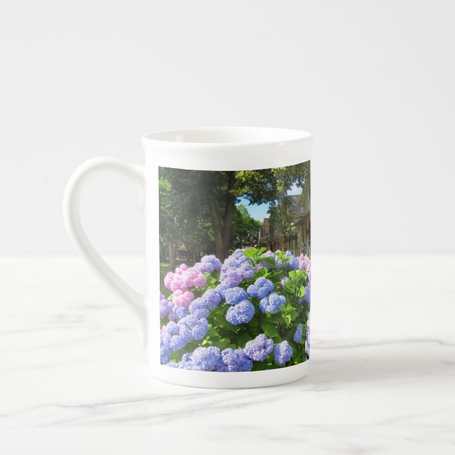 Blue and Pink Hydrangeas - Martha's Vineyard Bone China Mug (Left)