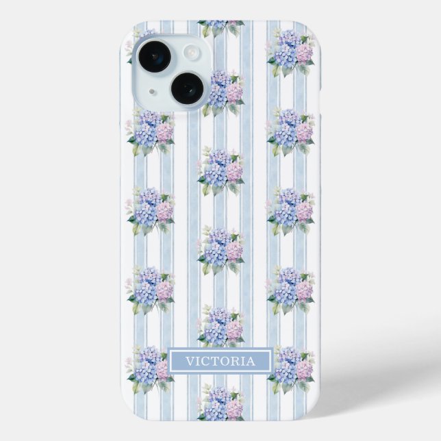 Blue and Pink Hydrangeas Monogrammed Case-Mate iPhone Case (Back)