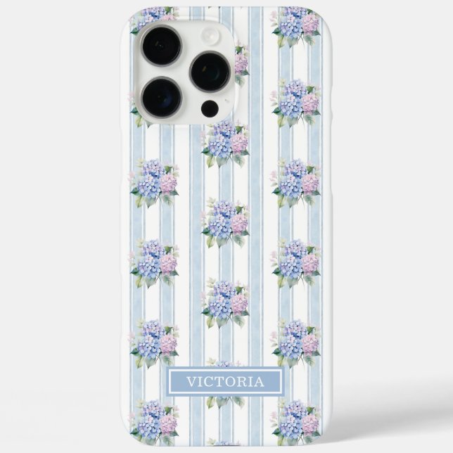 Blue and Pink Hydrangeas Monogrammed Case-Mate iPhone Case (Back)