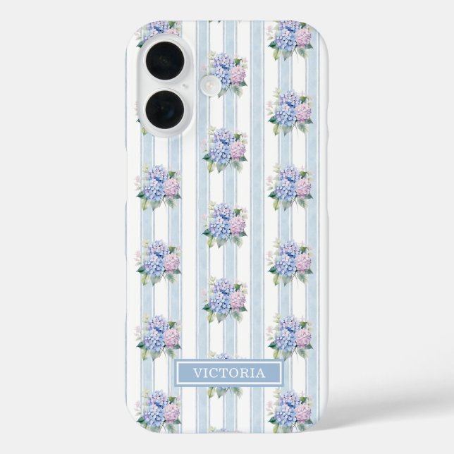 Blue and Pink Hydrangeas Monogrammed Case-Mate iPhone Case (Back)