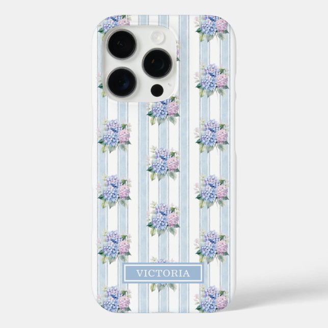 Blue and Pink Hydrangeas Monogrammed Case-Mate iPhone Case (Back)