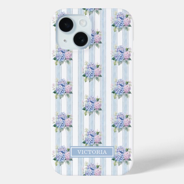 Blue and Pink Hydrangeas Monogrammed Case-Mate iPhone Case (Back)