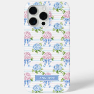 Blue and Pink Hydrangeas Striped iPhone 15 Pro Max Case