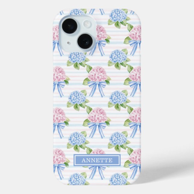 Blue and Pink Hydrangeas Striped Case-Mate iPhone Case (Back)