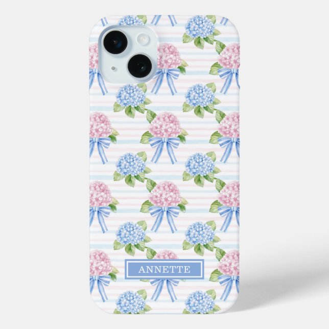 Blue and Pink Hydrangeas Striped Case-Mate iPhone Case (Back)