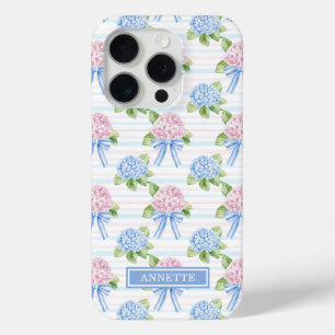Blue and Pink Hydrangeas Striped iPhone 15 Pro Case