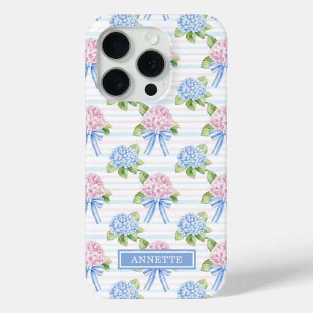 Blue and Pink Hydrangeas Striped Case-Mate iPhone Case (Back)