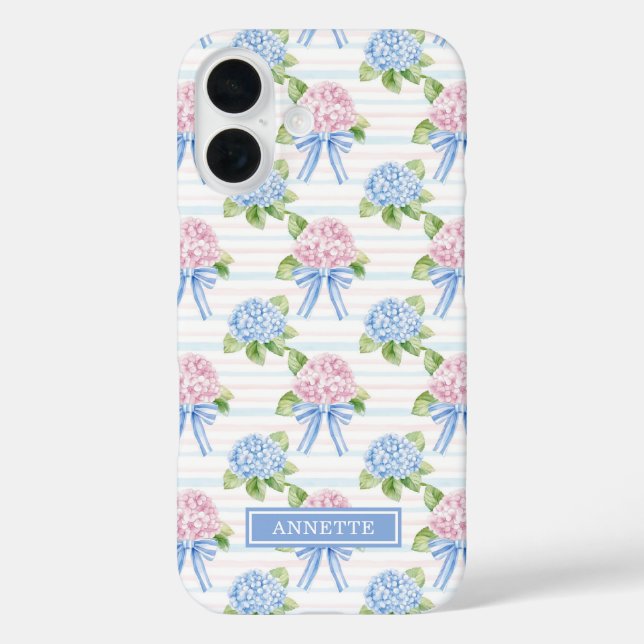 Blue and Pink Hydrangeas Striped Case-Mate iPhone Case (Back)