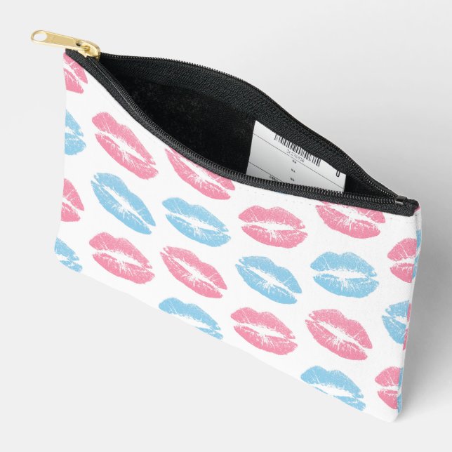 Blue and Pink Lips Pattern, Lipstick, Kiss Accessory Pouch (Open)