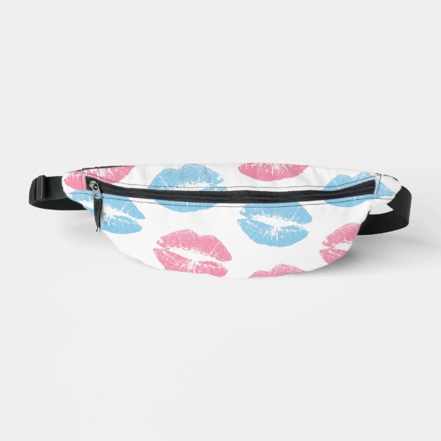 Blue and Pink Lips Pattern, Lipstick, Kiss Bum Bags (Front)