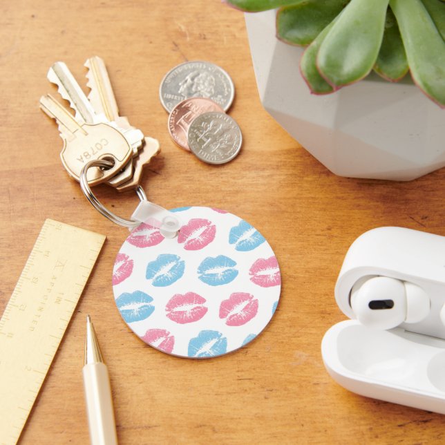 Blue and Pink Lips Pattern, Lipstick, Kiss Key Ring (Desk)