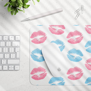 Blue and Pink Lips Pattern, Lipstick, Kiss Mouse Pad