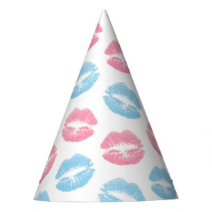 Blue and Pink Lips Pattern, Lipstick, Kiss Party Hat