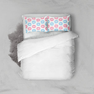 Blue and Pink Lips Pattern, Lipstick, Kiss Pillowcase