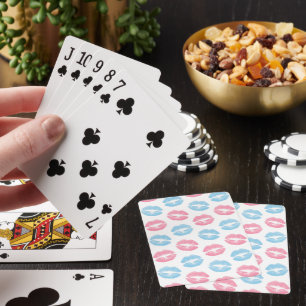 Blue and Pink Lips Pattern, Lipstick, Kiss Playing Cards