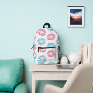 Blue and Pink Lips Pattern, Lipstick, Kiss Printed Backpack