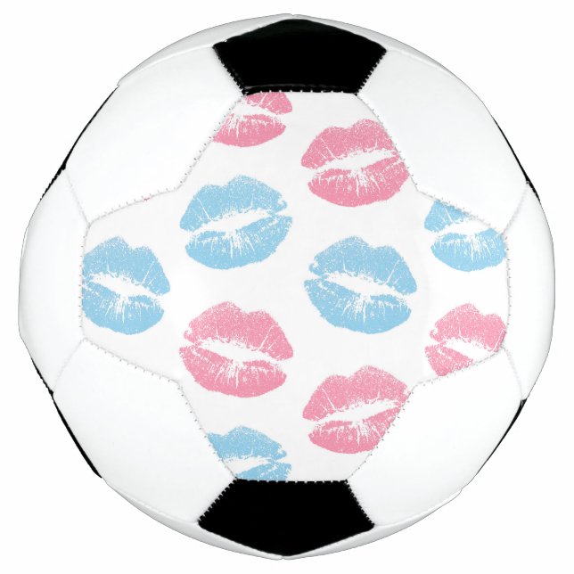 Blue and Pink Lips Pattern, Lipstick, Kiss Soccer Ball (Front)
