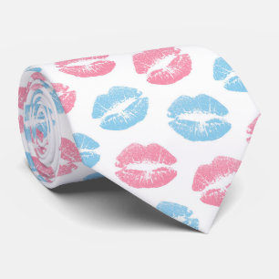 Blue and Pink Lips Pattern, Lipstick, Kiss Tie