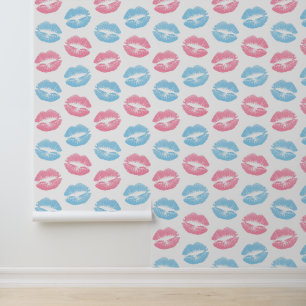 Blue and Pink Lips Pattern, Lipstick, Kiss Wallpaper