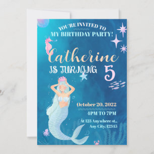 Blue and Pink Mermaid Birthday Invitation